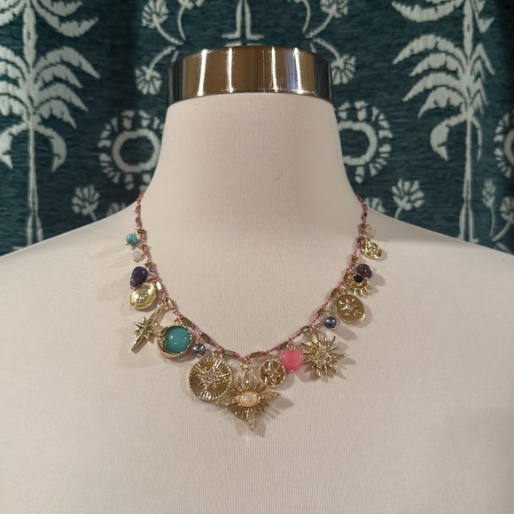 Camila Coelho Gold Pink Pearl Jade Turquoise Amethyst Charm Necklace NWT - Picture 4 of 14